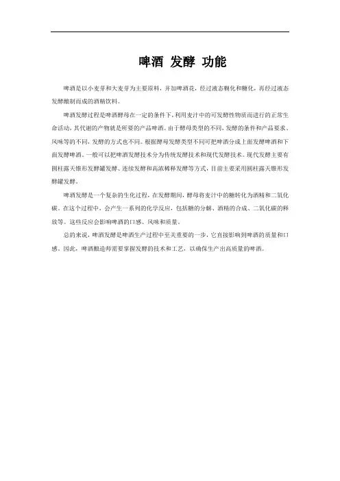啤酒 发酵 功能