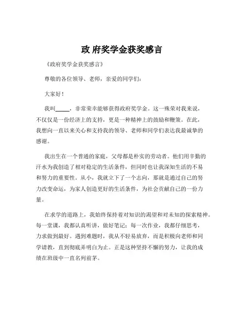 政 府奖学金获奖感言