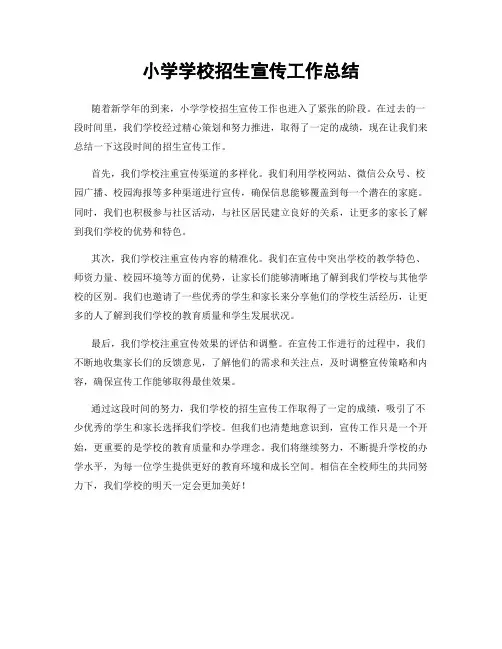 小学学校招生宣传工作总结