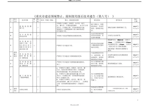 《重庆市建设领域限制、禁止使用落后技术的通告》1-8号文