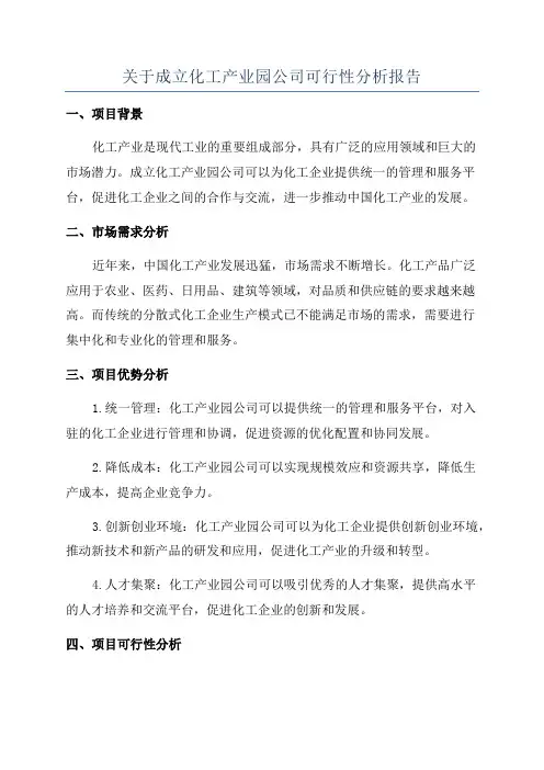 关于成立化工产业园公司可行性分析报告