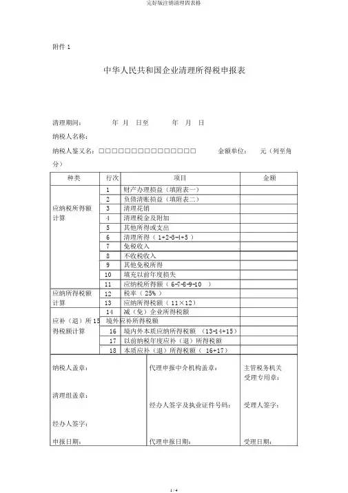 完整版注销清算四表格