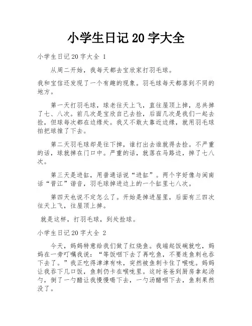 小学生日记20字大全