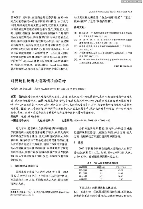 对我院住院病人退药情况的思考