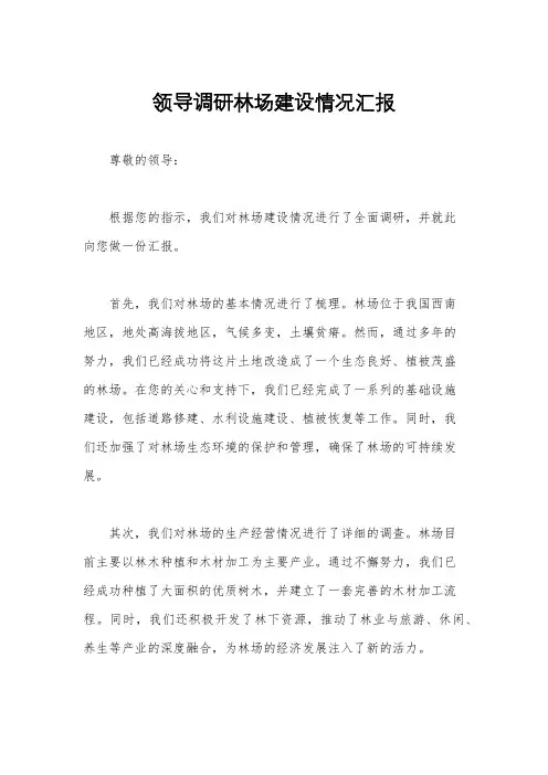 领导调研林场建设情况汇报