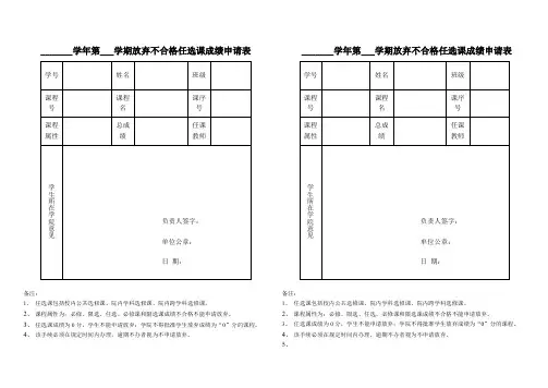 申请放弃任意选修课课程成绩申请表