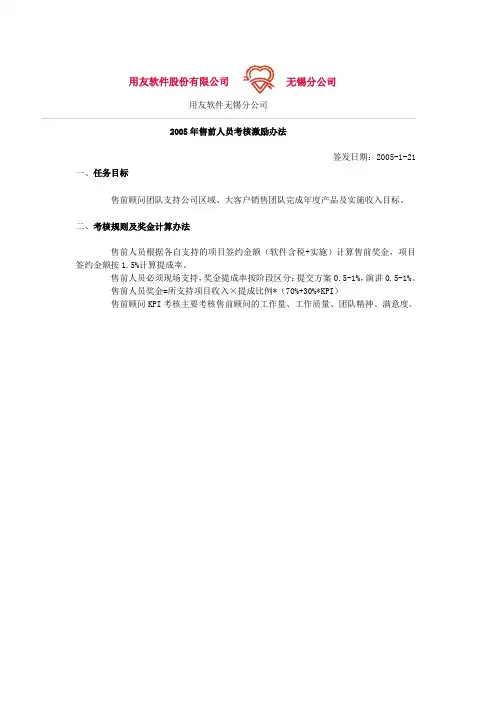 正略钧策- 用友软件—2005年售前考核制度 