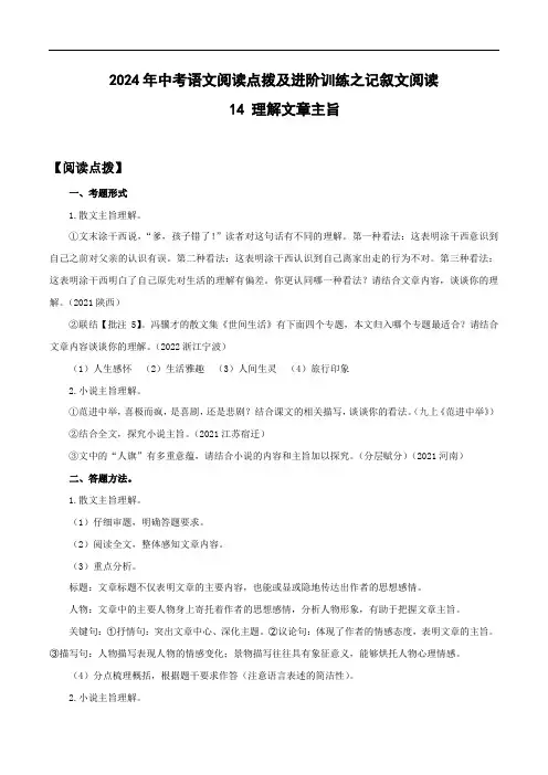 2024年中考语文阅读点拨及进阶训练之记叙文阅读