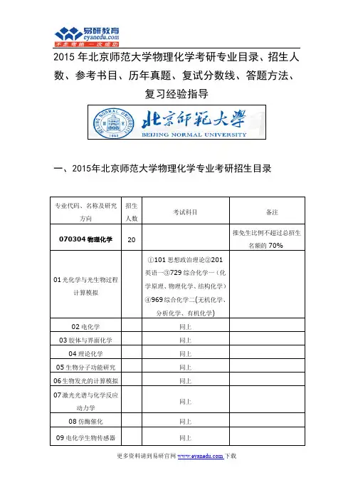 2015北京师范大学物理化学考研专业目录招生人数参考书目历年真题复试分数线答题方法
