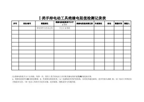 Ⅰ类手持电动工具绝缘电阻值检测记录表