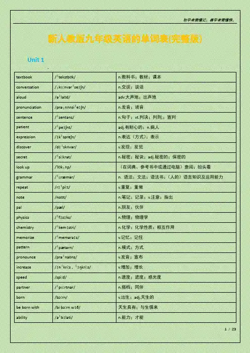 新人教版九年级英语单词表(完整版)