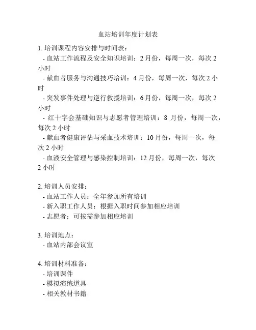 血站培训年度计划表