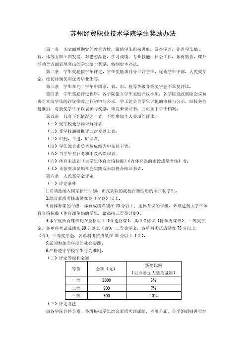 苏州经贸职业技术学院学生奖励办法