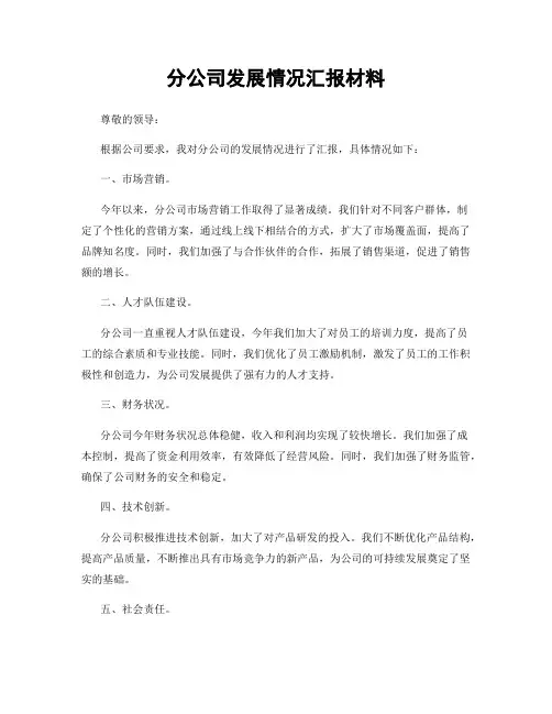 分公司发展情况汇报材料