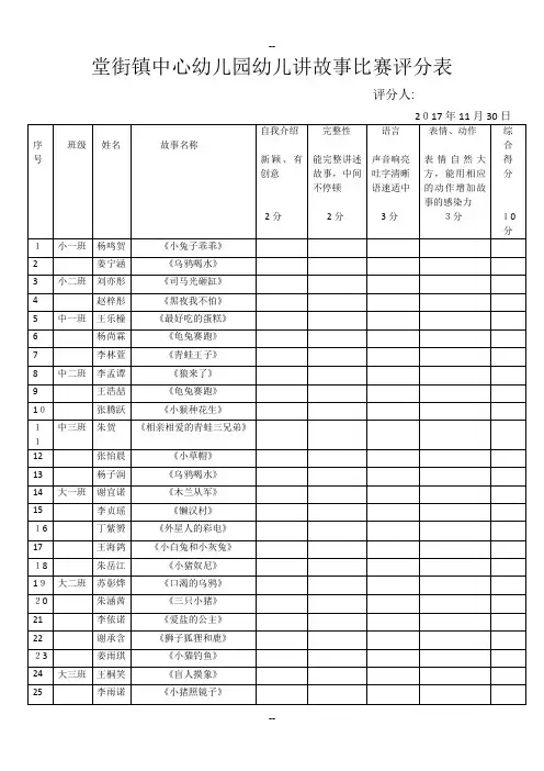 幼儿园讲故事比赛评分标准