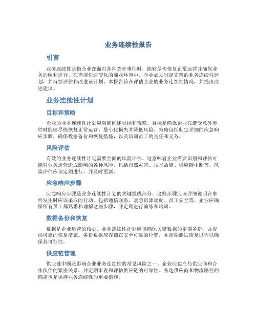 业务连续性报告
