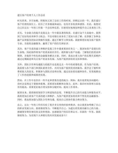 建行客户经理个人工作总结