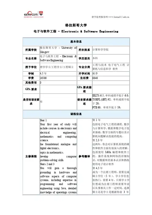 格拉斯哥大学电子与软件工程本科专业申请