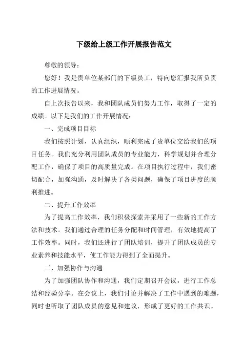 下级给上级工作开展报告范文