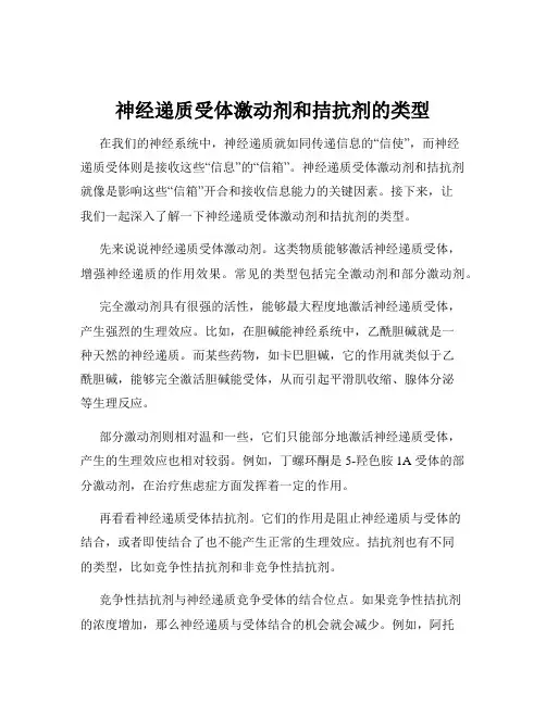 神经递质受体激动剂和拮抗剂的类型