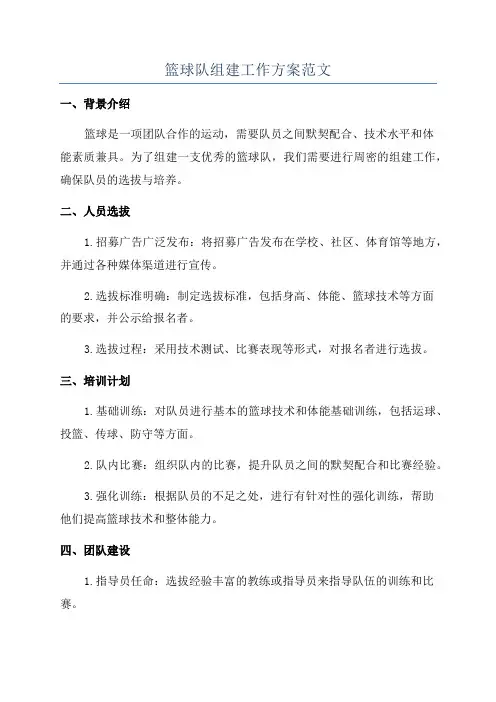 篮球队组建工作方案范文