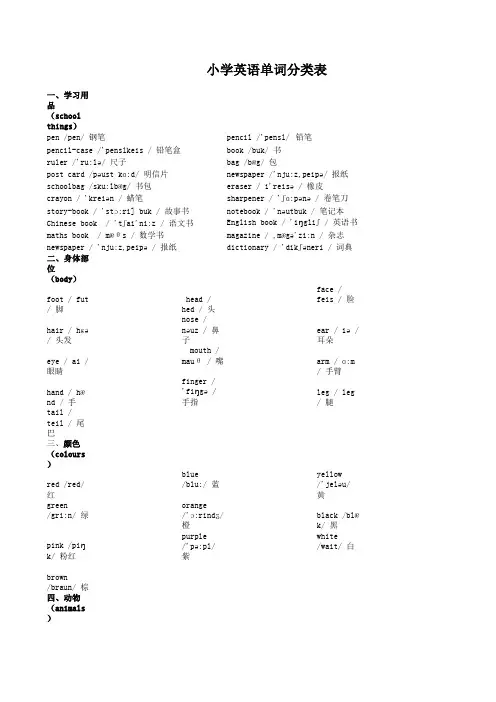 小学英语单词分类表(带音标)完整版