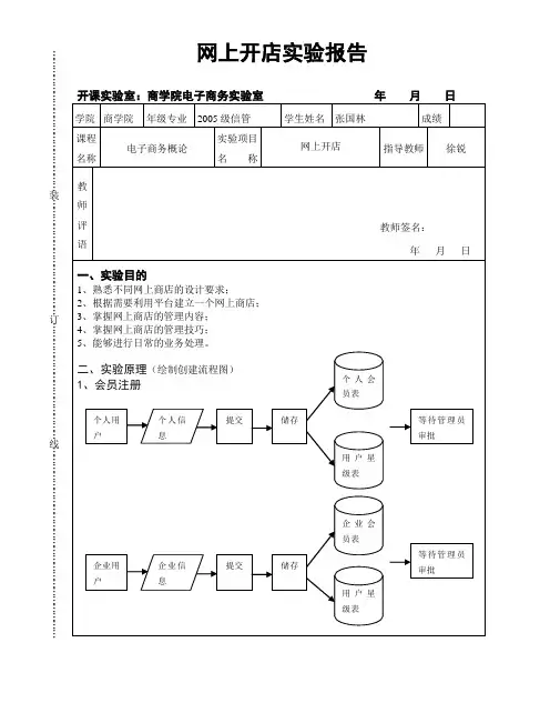 网上开店实验报告(实例)范文