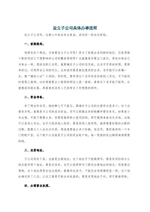 设立子公司具体办事流程