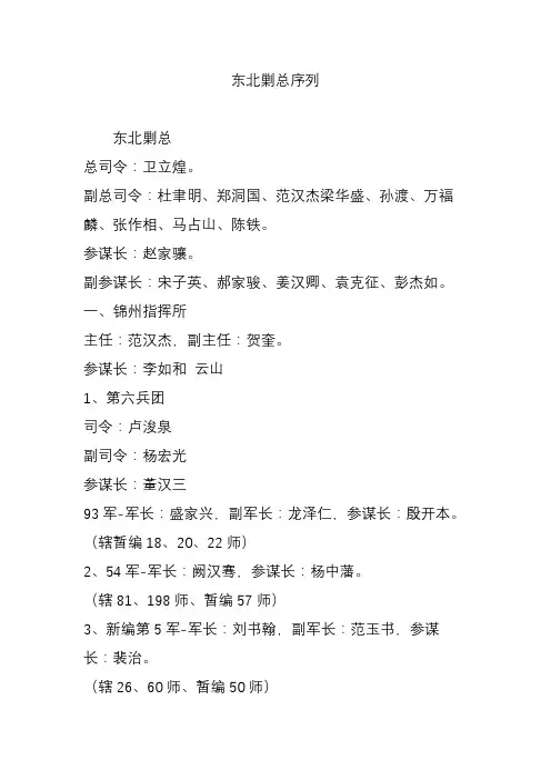 东北剿总序列