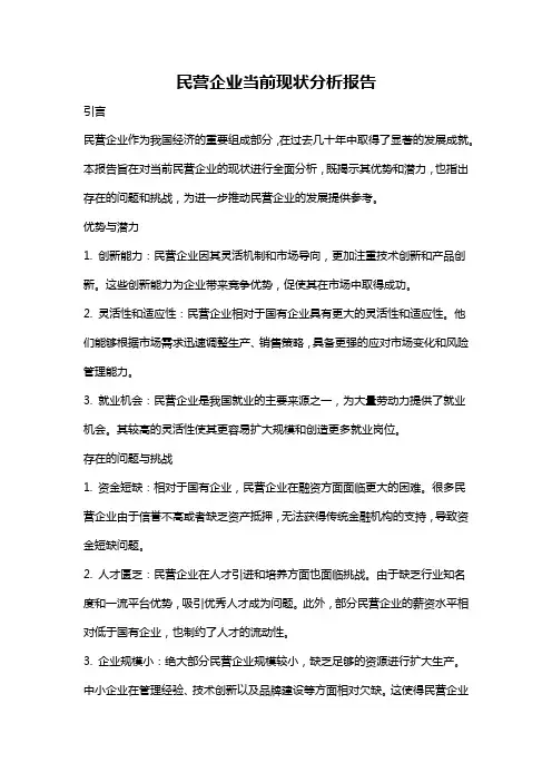 民营企业当前现状分析报告