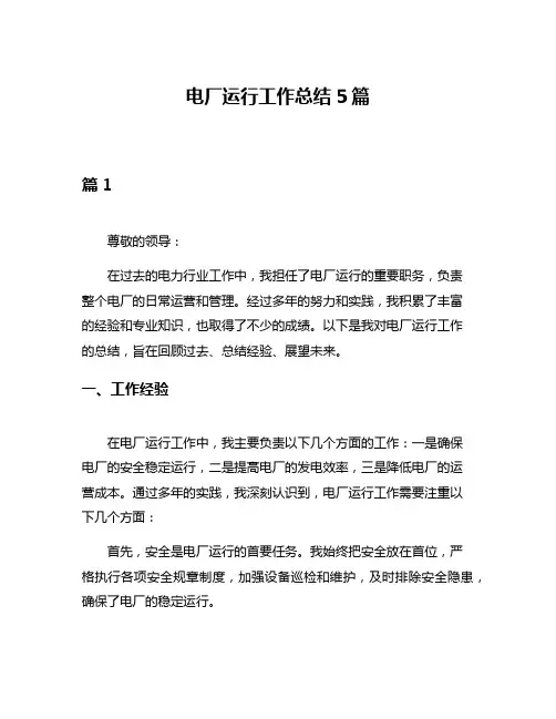 电厂运行工作总结5篇