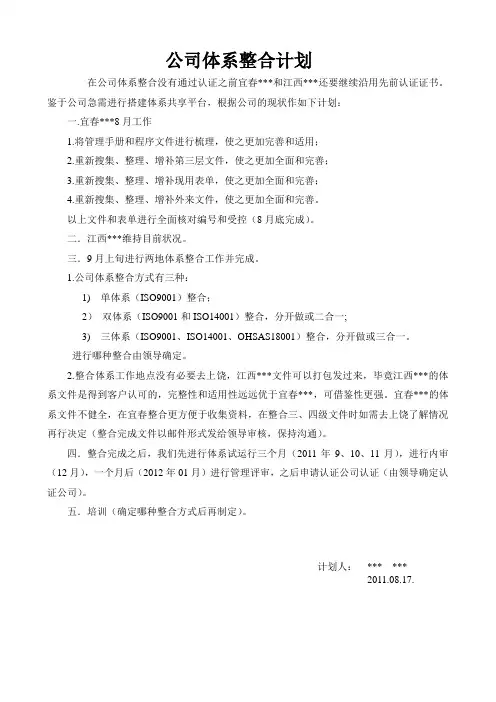 公司体系整合计划