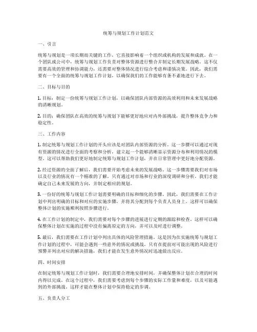 统筹与规划工作计划范文