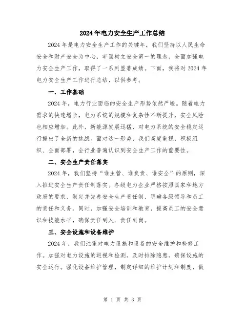 2024年电力安全生产工作总结