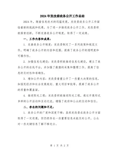 2024年发改委政务公开工作总结