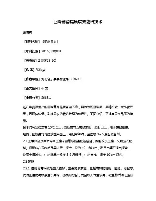 巨峰葡萄提质增效栽培技术