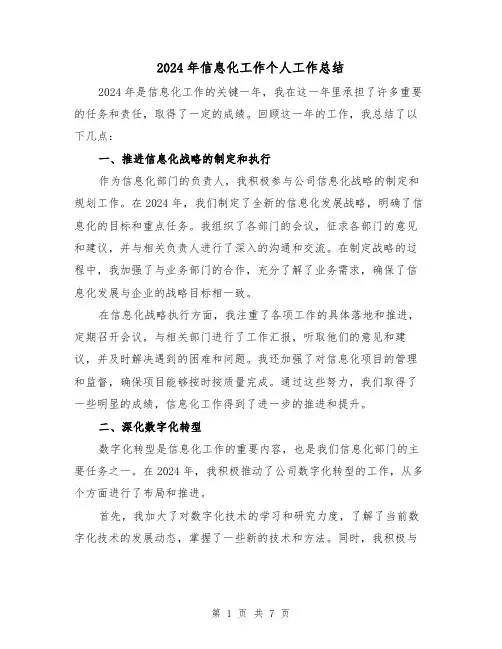 2024年信息化工作个人工作总结（3篇）