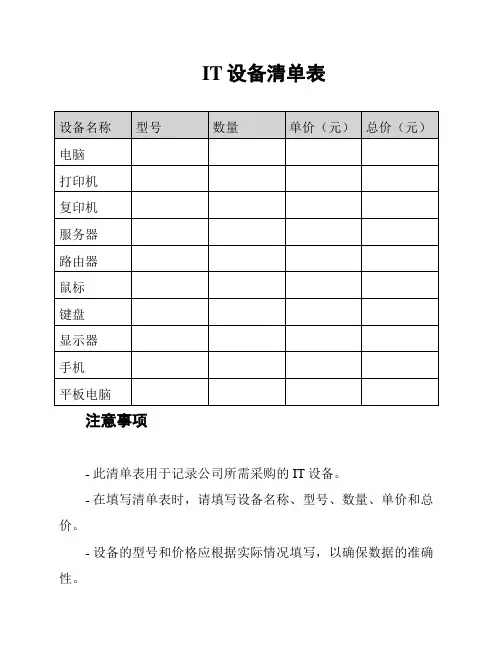 IT设备清单表
