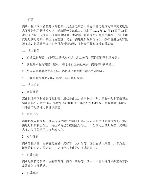 嵩山地址实习实训报告
