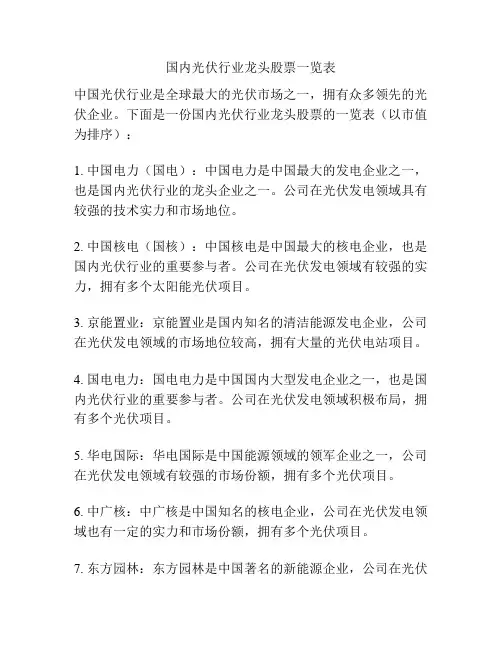国内光伏行业龙头股票一览表