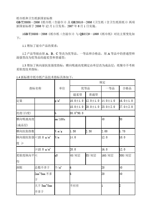 新旧纸巾纸标准对比主要变化