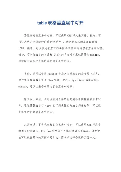 table表格垂直居中对齐