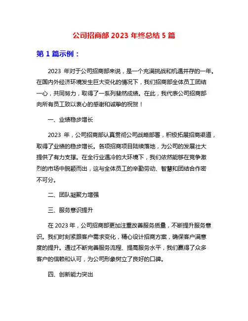 公司招商部2023年终总结5篇