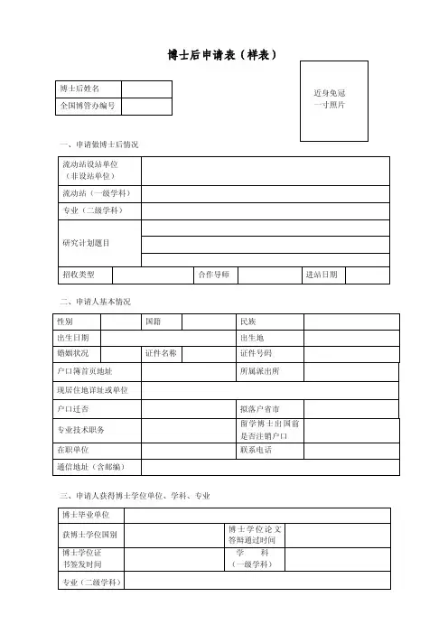 博士后申请表（样表）
