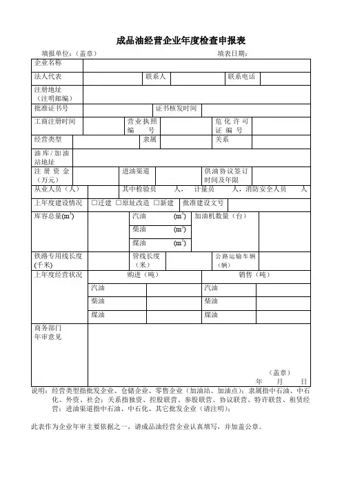成品油经营企业年度检查申报表