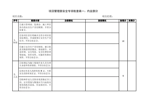 工程项目管理安全专项检查表