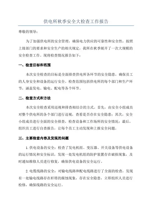 供电所秋季安全大检查工作报告