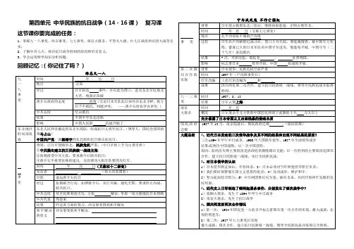 第四单元 中华民族的抗日战争 学案