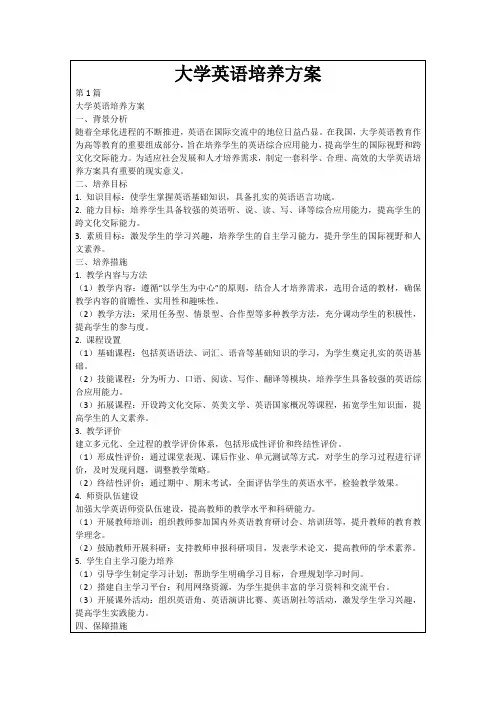 大学英语培养方案