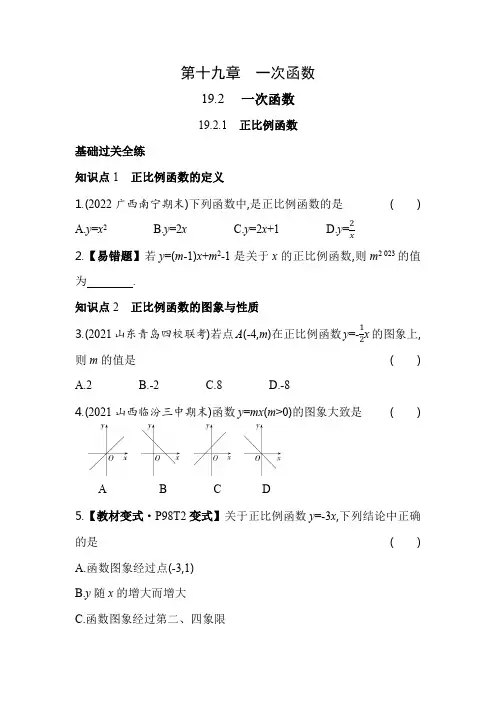 19.2.1 正比例函数 人教版数学八年级下册同步练习(含解析)